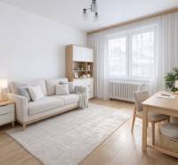 A living room in a family house with a wooden decor floor, a sofa, and a dining table.