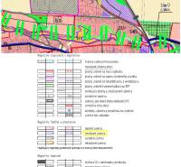 The map shows Družstevná Street with plots designated for various uses and housing.