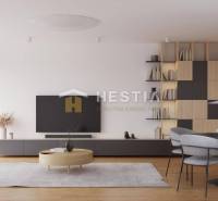 Living room in a family house with stylish furniture and minimalist decoration.