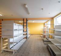 Interior with shelves, warehouses and halls, floor with wooden decor.