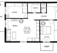 Floor plan of a 3-room apartment with a medium-sized kitchen and a spacious terrace.