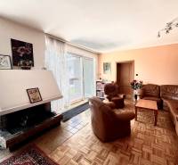 Family house with a fireplace, sofas, pictures on the wall, and a floor with a wooden decor.