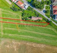 Aerial view of gardens in Košúty, Kosuty, highlighted plot.