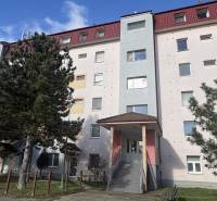 Apartment building with a colorful facade on Tomanova Street in Bratislava - Vajnory, surrounded by greenery.