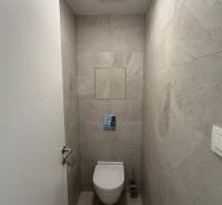 A bathroom in a 2-room apartment with tiles in soft shades.