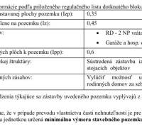 Table with regulations for land - housing, including indices and urban structure.