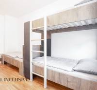 Interior with a bunk bed and wood-patterned flooring in a building.