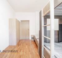 Interior with a bunk bed, wardrobes, and a floor with a wood decor.