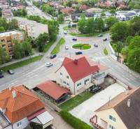 Aerial view of the roundabout and surrounding buildings in Dunajská Streda.