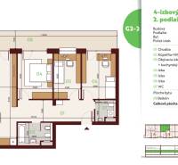 Floor plan of a 4-room apartment with a balcony, showing the layout of the rooms.