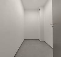 A small room with white walls, enclosed by a door, in a 4-room apartment.