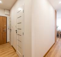 Entrance hallway in a 2-room apartment with wood-patterned flooring and light-colored walls.