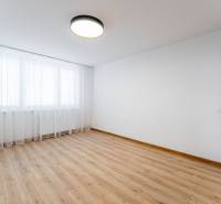 A bright room with wood-patterned flooring and white walls in a two-room apartment.
