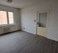 A room in a one-bedroom apartment with a large window and a floor with a wooden decor.