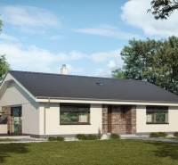 Family house with a terrace in Nové Zámky, street surrounded by trees, green car.