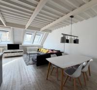 Attic living space in a 4-room apartment with wood-patterned flooring and skylights.