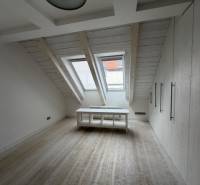 Skylights and wood-patterned flooring in a 4-room apartment.