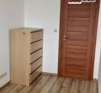 A room in a 2-room apartment with a chest of drawers and a wooden decor floor.