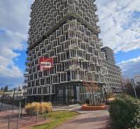 The unique architecture of the high-rise on Račianska in Bratislava III features prominent balconies and modern elements.