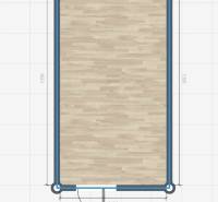 Floor plan of an office with wood decor flooring, dimensions 7x3.5 m.