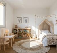 Children's room in a 3-room apartment, with a wooden decor floor and a cozy interior.