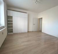 A bright room with a white wardrobe and a wooden decor floor in a studio apartment.