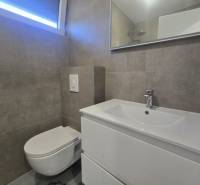 Bathroom in the Villa with a sink, wall-mounted toilet, and large mirror.