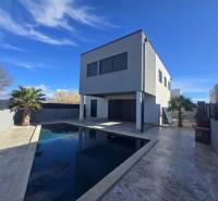 Villa in Zukve, Vrsi with a pool and a palm tree in the yard.