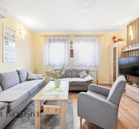 Living room in a family house with a comfortable gray sofa and a wooden decor floor.