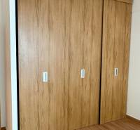 A wardrobe with sliding doors and a floor with a wooden decor in a 2-room apartment.