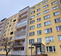 Apartment building on Humenská, Košice - Západ district. Entrance with railing and glazing.