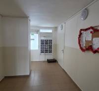 Hallway with mailboxes and a bulletin board, Humenská Street, Košice - Západ district.