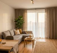 Living room in a two-room apartment with a wooden decor floor.