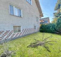 A family house in Terchová with a grassy plot, surrounded by shrubs and decorative cladding.