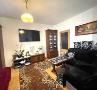 Living room in a studio apartment with carpets and wooden floor decor.