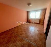 A room with a wooden decor floor and pastel walls in a 3-room apartment.