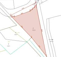 Map of residential land in the village of Haniska, with marked dimensions and parcel boundaries.