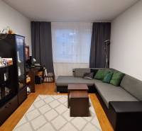 Living room in a 4-room apartment with a wooden decor floor and comfortable seating.