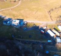 Aerial view of Recreational plots in Župkov, houses and natural scenery.