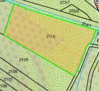 Map of plot 2110 in the Recreational Land area in Župkov, bordered by a green perimeter.
