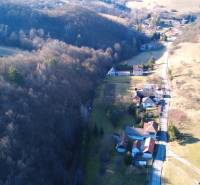 Aerial view of Recreational plots in Župkov, surrounded by forests and meadows.