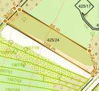 Map of recreational plots near Kľak with marked plot dimensions.
