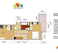 Floor plan of a 2-room apartment on Hrachova Street in Bratislava-Ružinov. It includes two balconies and a cellar.