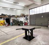 Workshop with tools, workbench, and pit, without people. Family house.