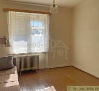 A room in a family house with a sofa, a window, and a wooden decor floor.