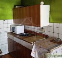 A kitchen in a family house with a wooden cabinet, a sink, and a microwave oven.