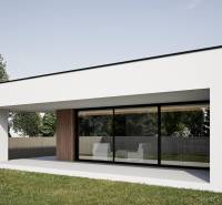 A family house in Nesvady with a white facade and large glass doors surrounded by greenery.