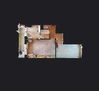 Floor plan of a 2-room apartment with wood-patterned flooring and room layout.