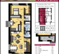 Floor plan of a 3-room apartment with wood-patterned flooring, includes a terrace and a walk-in closet.