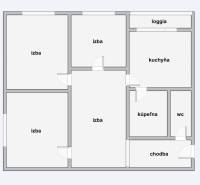Floor plan of a 4-room apartment with a loggia, hallway, kitchen, and bathroom.
